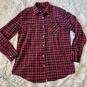 Men’s Large Red Navy Checkered Flannel Button Down